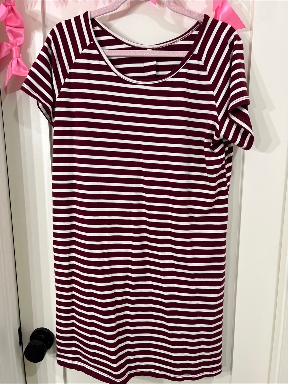 Amazon Women's Striped Midi Dress - Burgundy & White